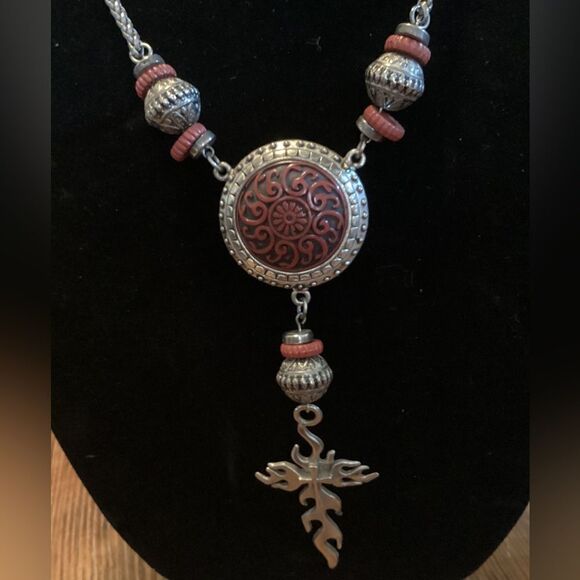 Handcrafted Bump’s Creations Fire Cross Pendant Necklace - Picture 2 of 8
